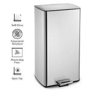 Κάδος ανοξείδωτος SLIM LINE παραλληλόγραμμος 30L με πεντάλ